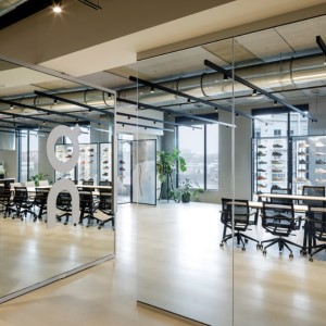 On Inc North American Headquarters. Mirrors in conference rooms with ON logo on the mirror